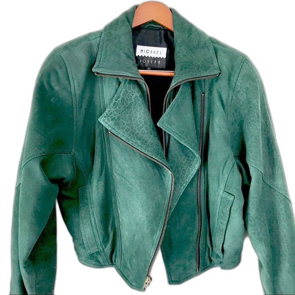 Vintage Green Suede Leather Double Zipper Jacket Size XS - Picture 2 of 8